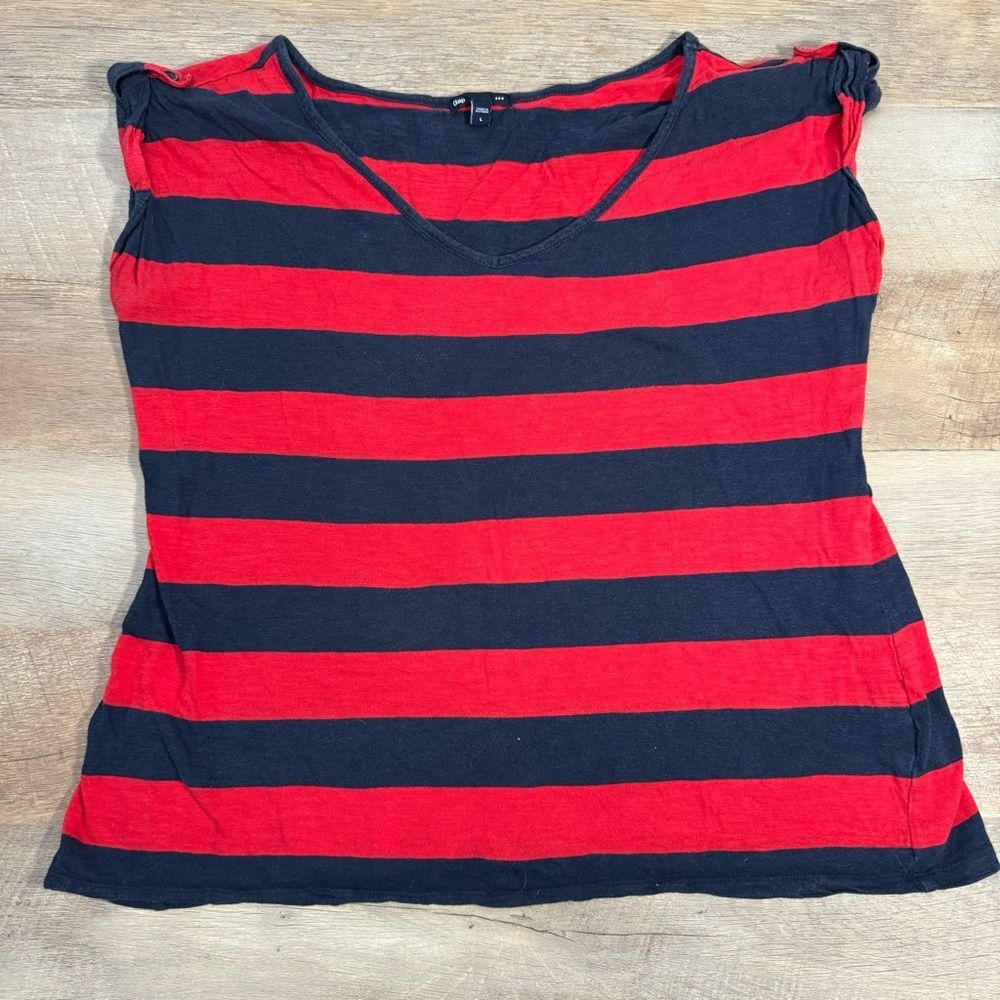 GAP Striped Red and Navy Women's Top w/ Capped Sleeves Size Large